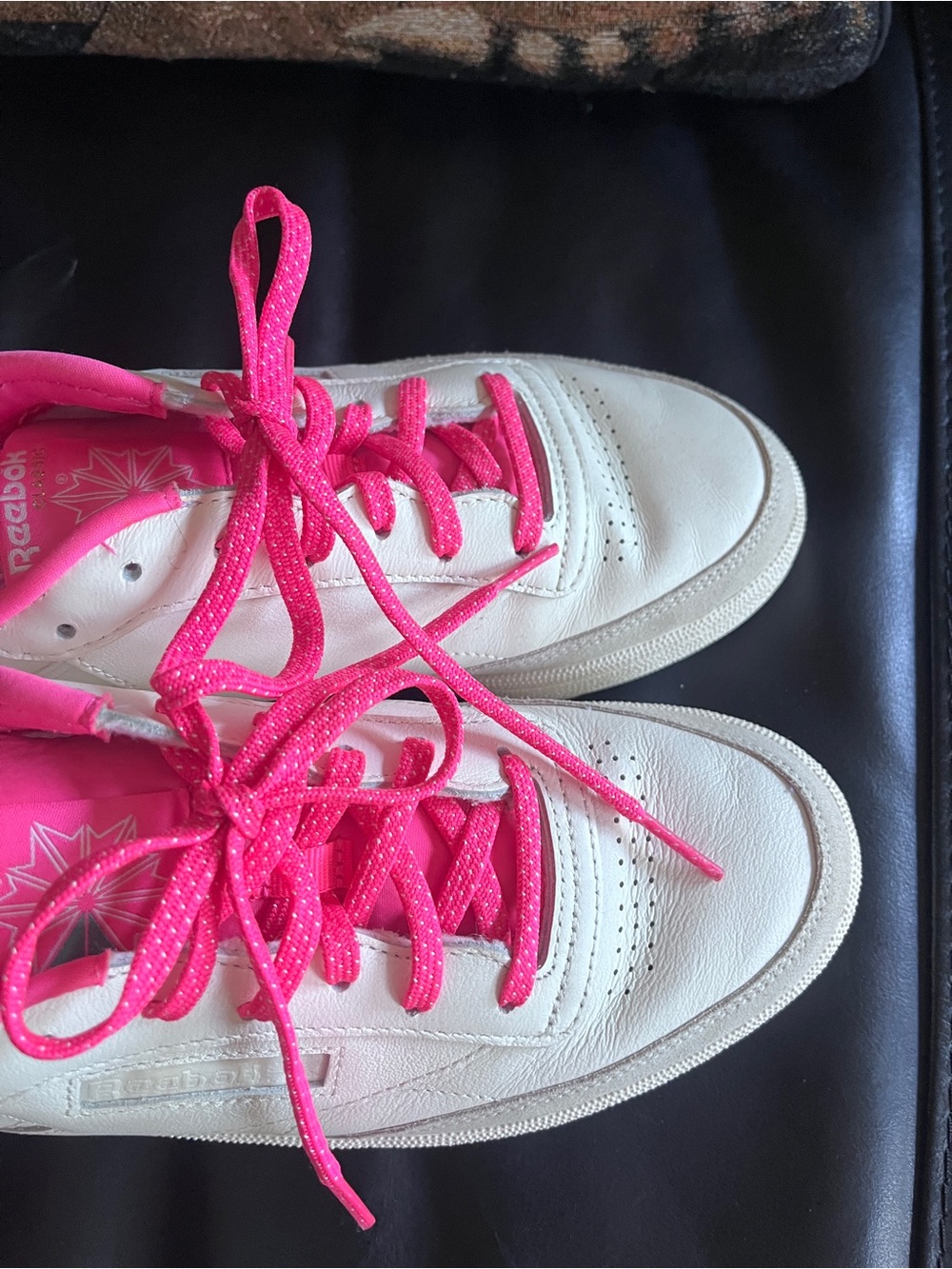 Reebok White Sneakers with Hot Pink Lining and Laces - Picture 2 of 5